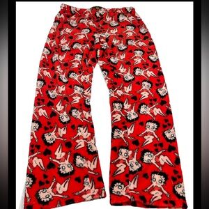 Betty Boop RED XL FLEECE PANTS, black Hearts COZY Lounge Pajama Sleep wear, NEW
